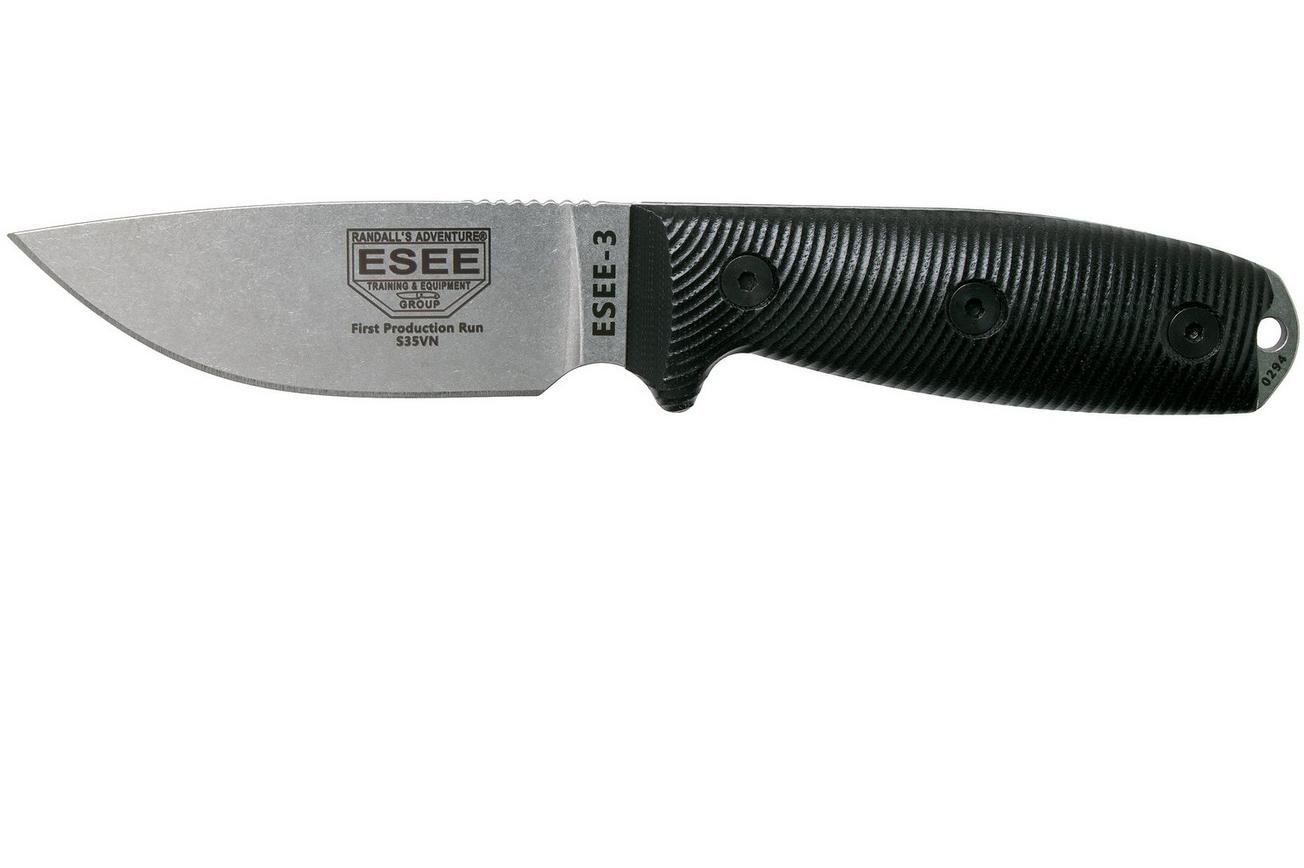 ESEE Model 3 S35VN 3D Black G10 survivalmes 3PM35V-001 zwarte schede   riemclip