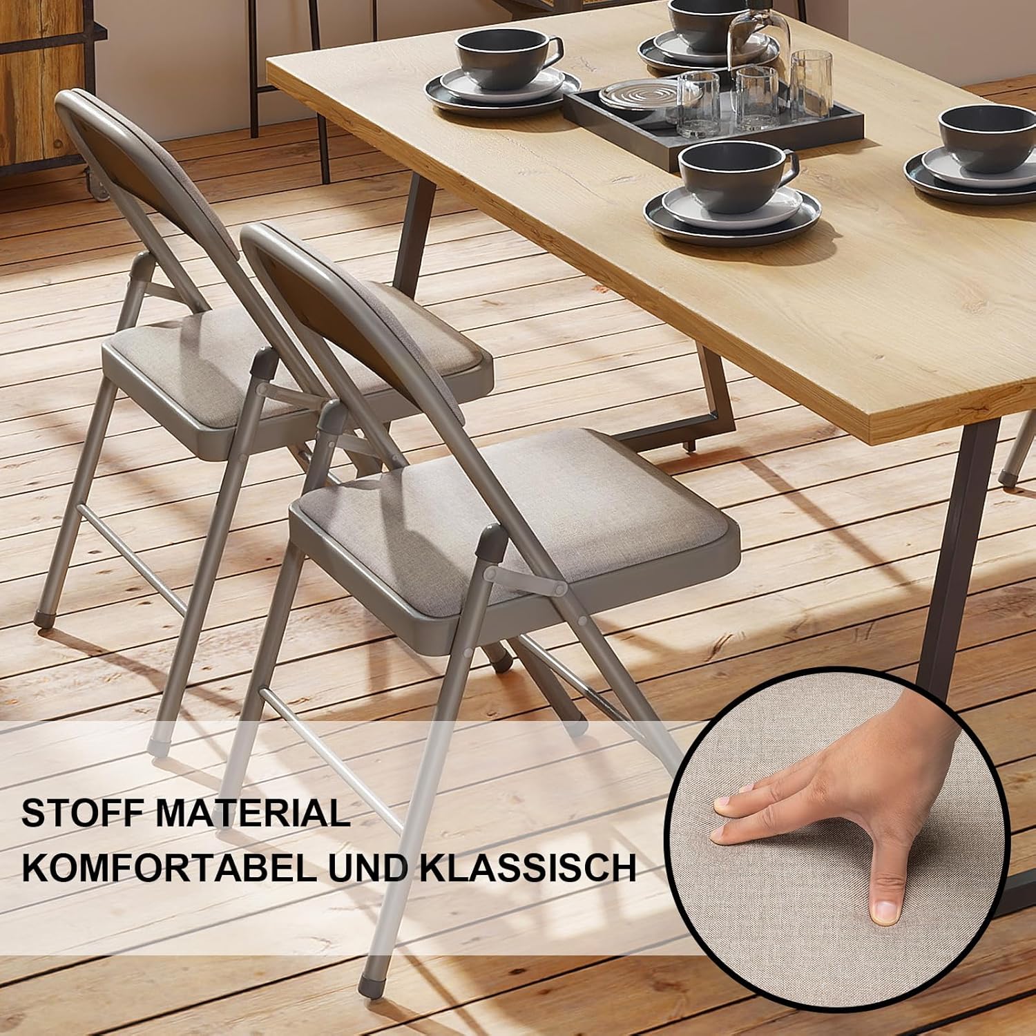 Gartenstühle Stapelbar 4er set Balkonstuhl Campingstuhl Klappbar Stapelstuhl Klappstuhl Outdoor Stühle für Gärten Innenhöfe Balkon Restaurants, Metall Gartenstuhl bis 150 kg Belastbar mit Stoff-Kissen