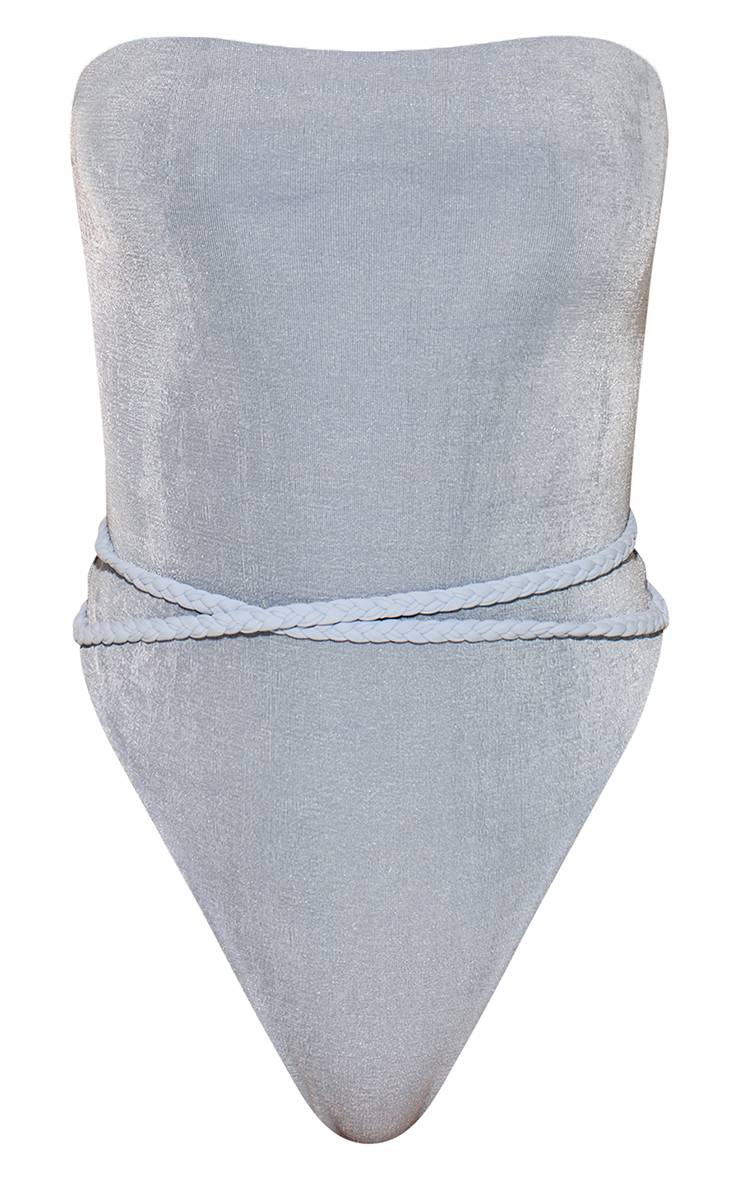 Bleu Pâle Maillot De Bain Bandeau À Détail Tressé Effet Shimmer