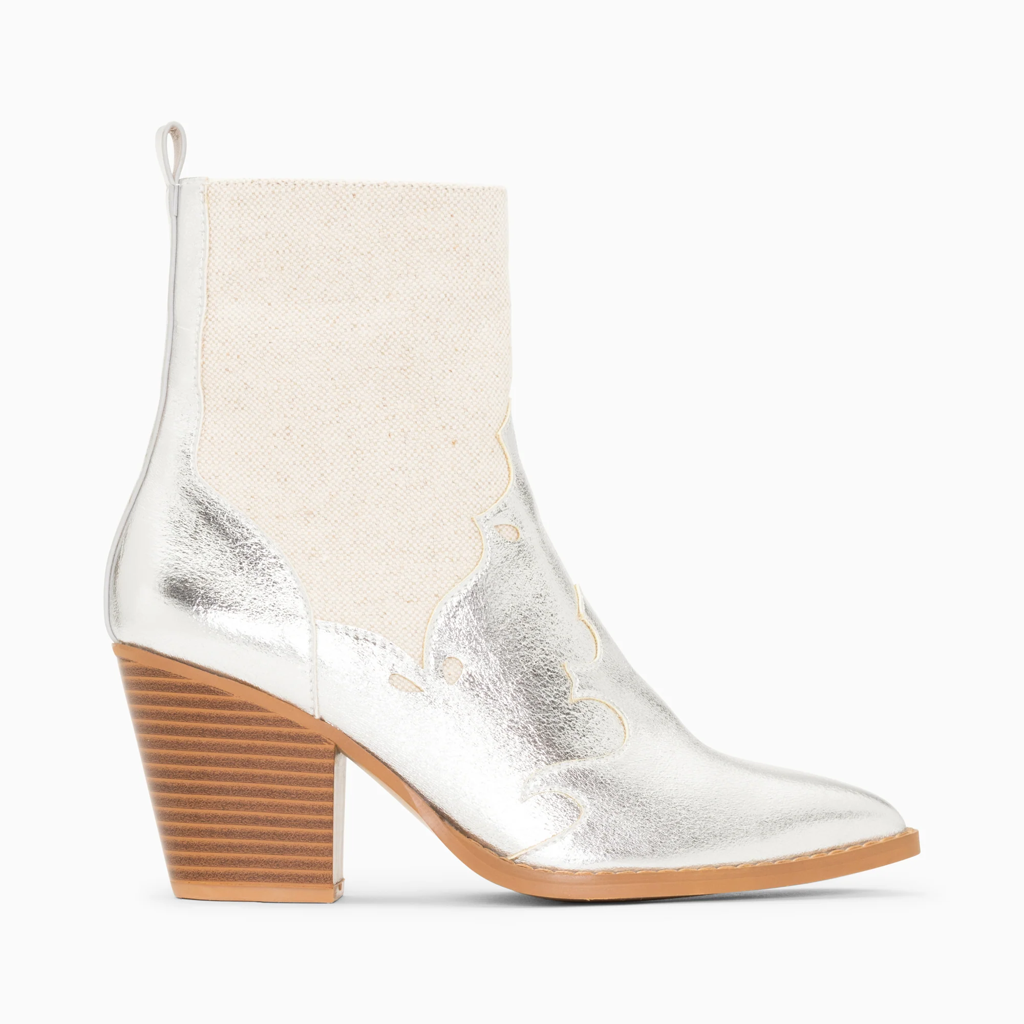 Bottines-Bottines santiags Kelsey bi-matière beige et argent