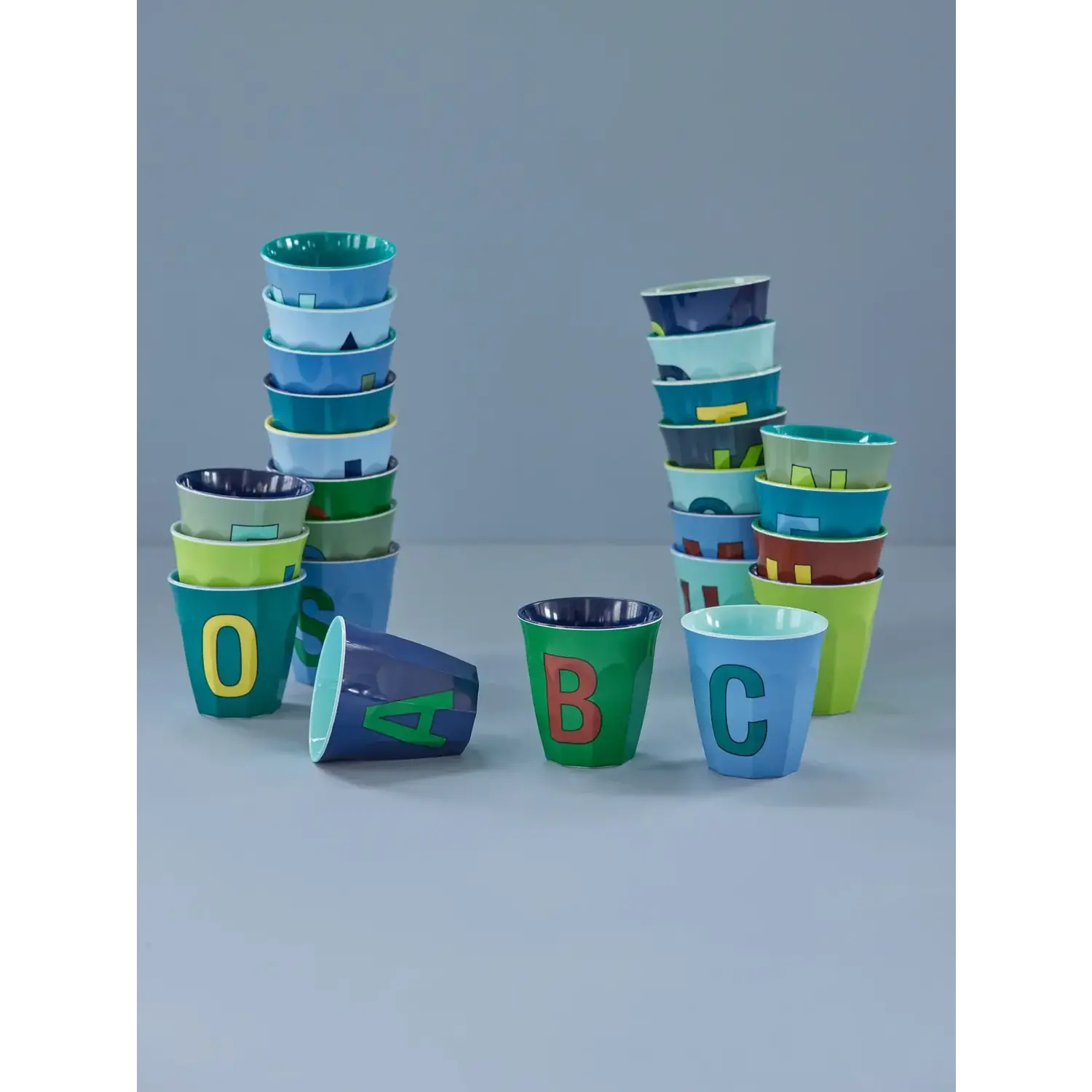 Rice | melamine medium cup | Alphabet | Bluish colors