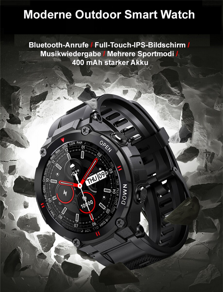 TPFNet Smart Watch / Fitness Tracker IP68 - Silikon Armband - Android & IOS - Schwarz