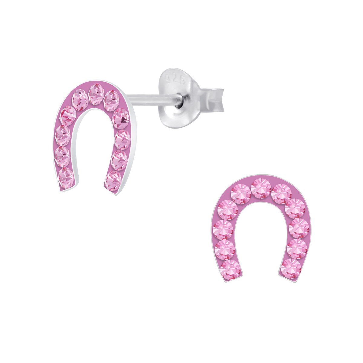 Boucles d'oreilles fer à cheval rose en argent 925