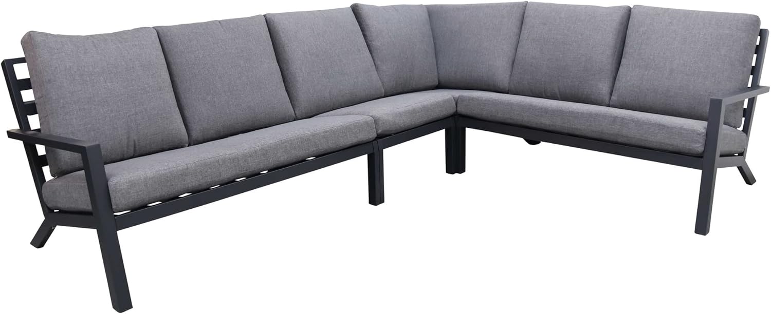 4-teiliges Ecklounge-Set | Bezano | Mattschwarz/Grau | Aluminium