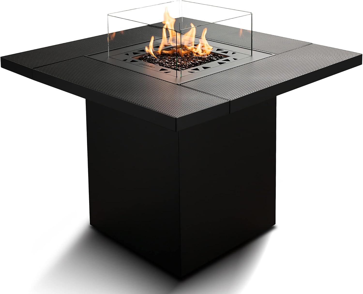 Planika Square Table Feuerstelle Gas mit Tisch Outdoor - Außenkamin Feuerstelle Outdoor Terrassenfeuer Balkonfeuerstelle Feuerschale Tisch - Feuertisch mit Abdeckung