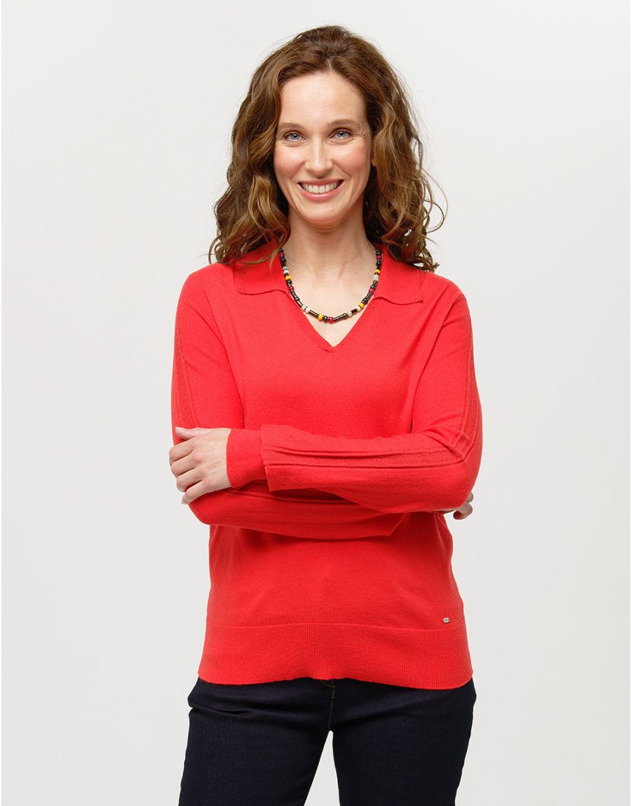 Pull col polo rouge