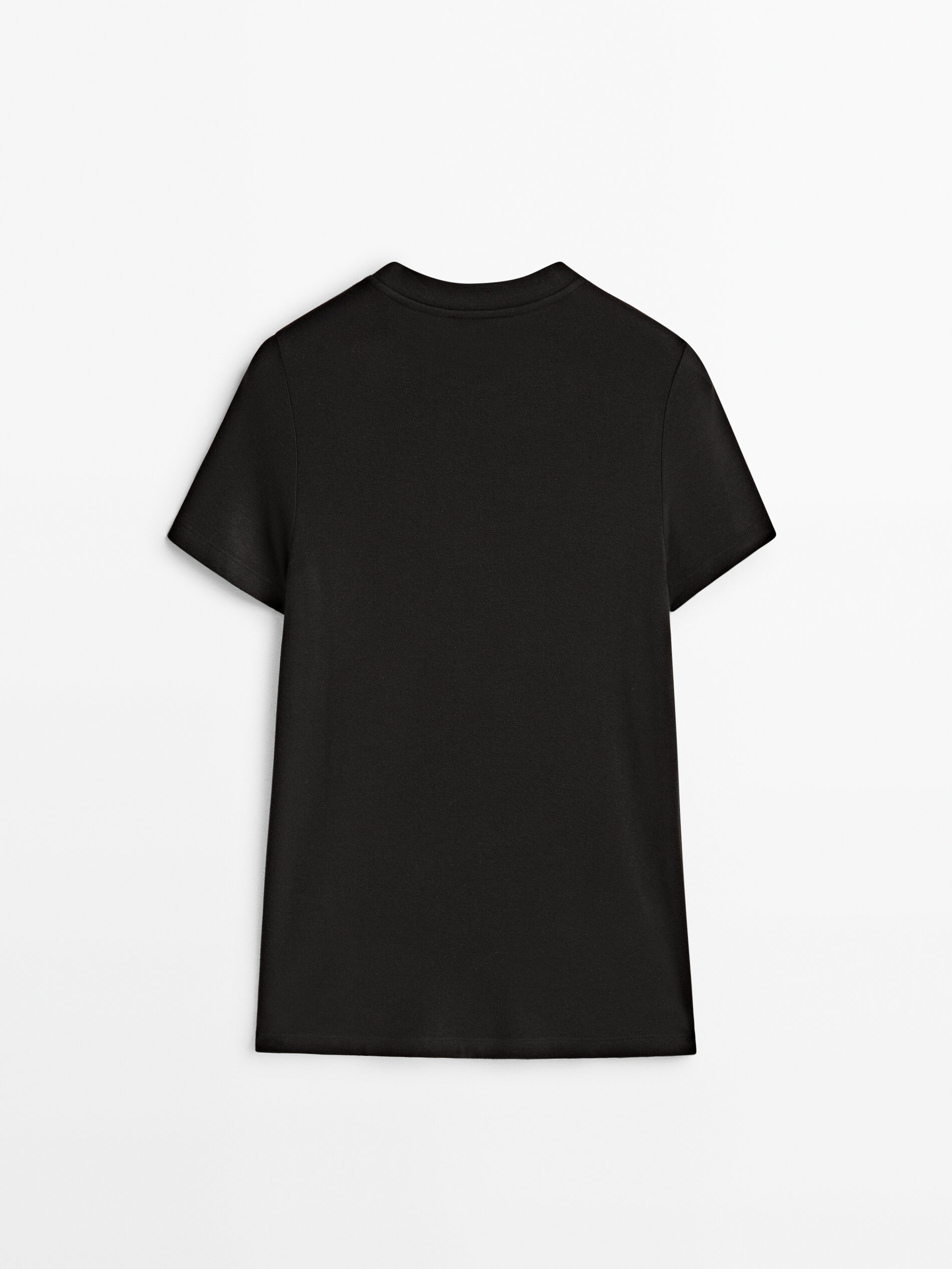 Camiseta de manga curta em mistura de modal e cashmere - PRETA