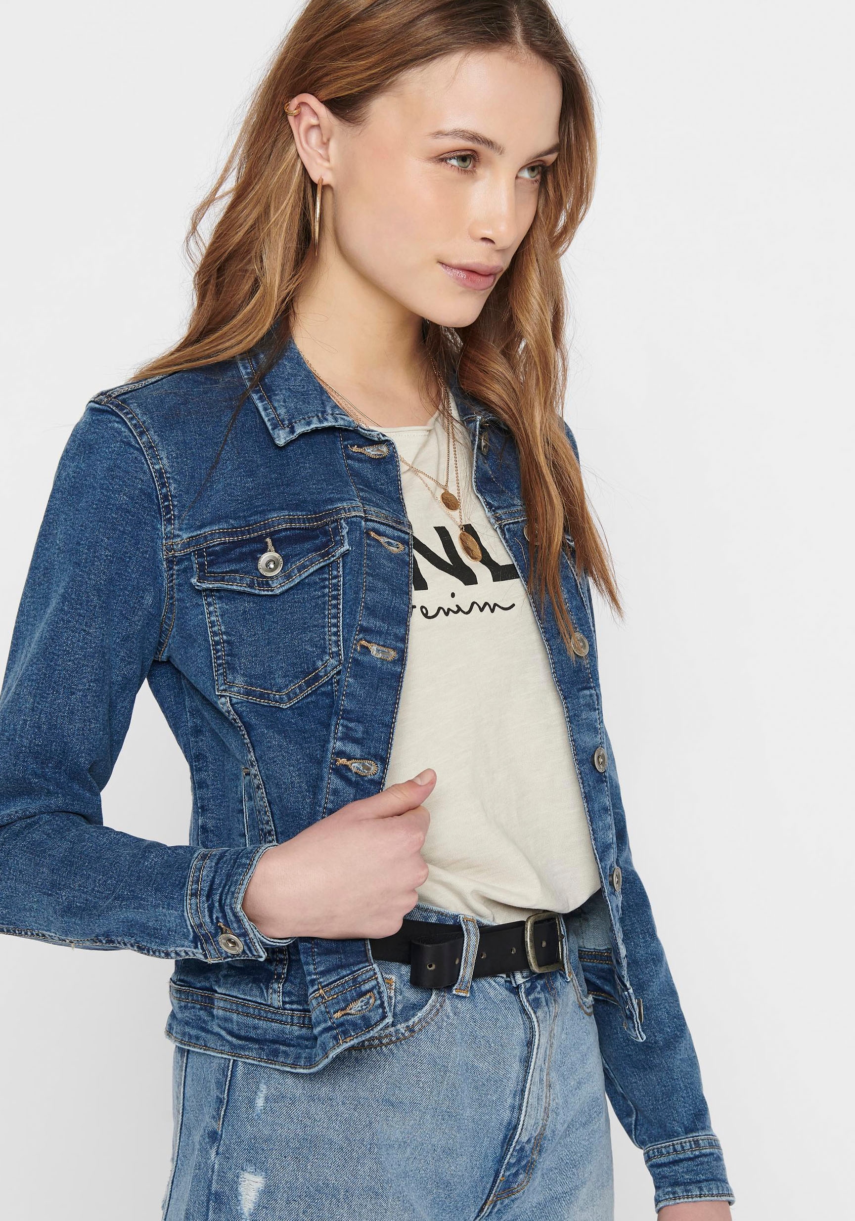 ONLY Jeansjacke »ONLTIA DNM JACKET MB BEX02 NOOS« in leichter Used-Waschung mit Stretch