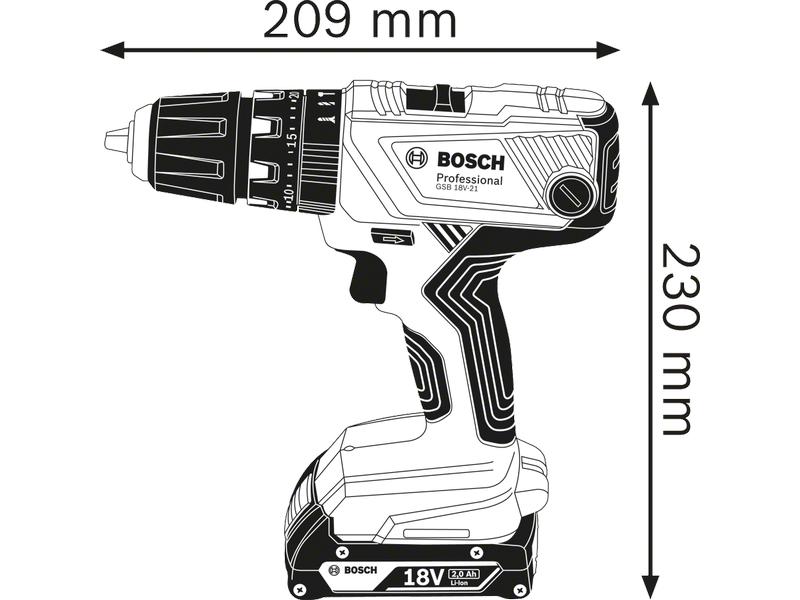 Bosch Professional Akku-Schlagbohrschrauber GSB 18 V-21 Kit Akku-Schlagbohrmaschine inkl. 2 x 2.0 Ah Akku