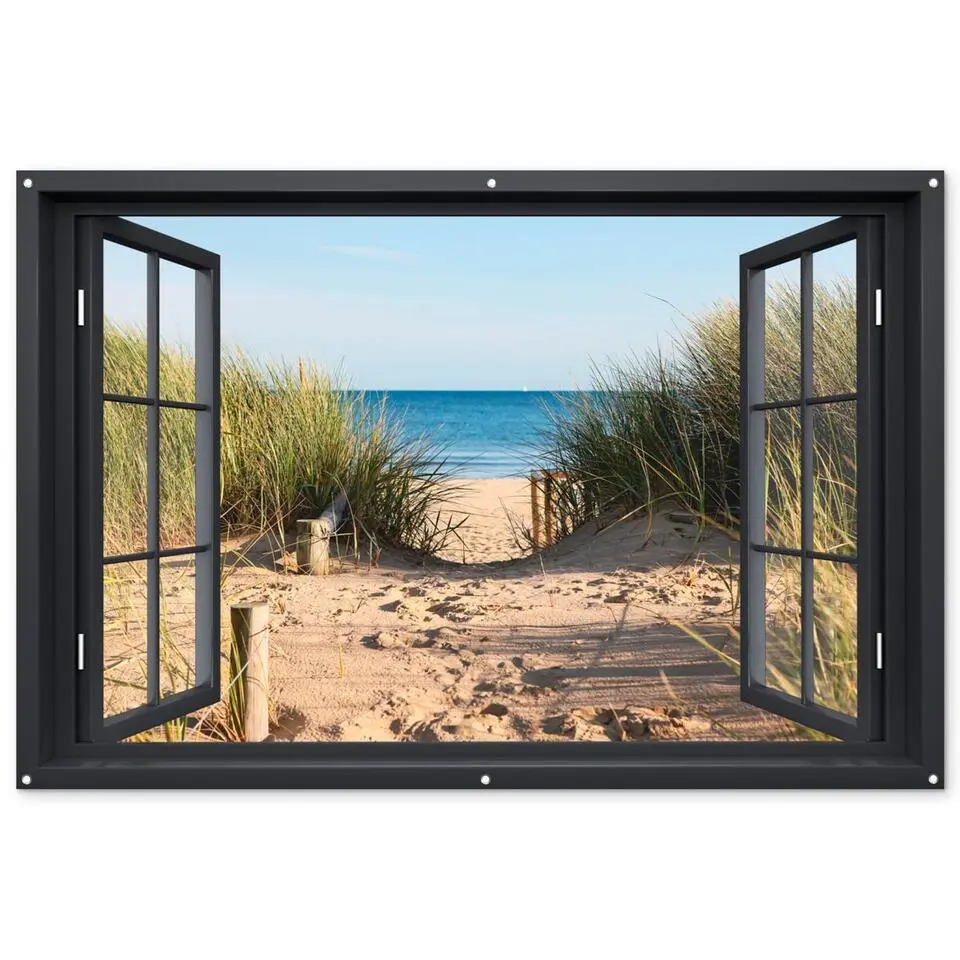 MuchoWow Tuinposter 180x120cm Doorkijk Strand Zee Zand Water
