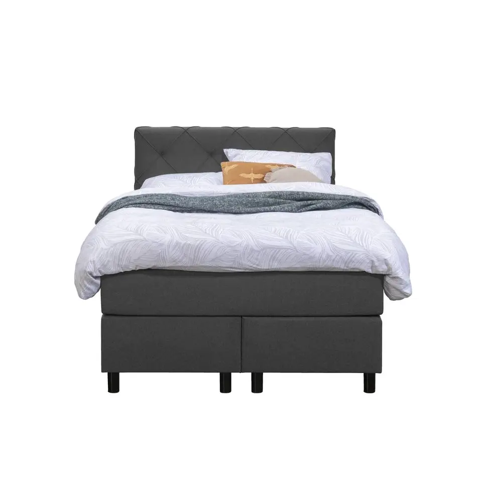 Boxspring Liv geruit - antraciet - 120x200 cm - ronde poot