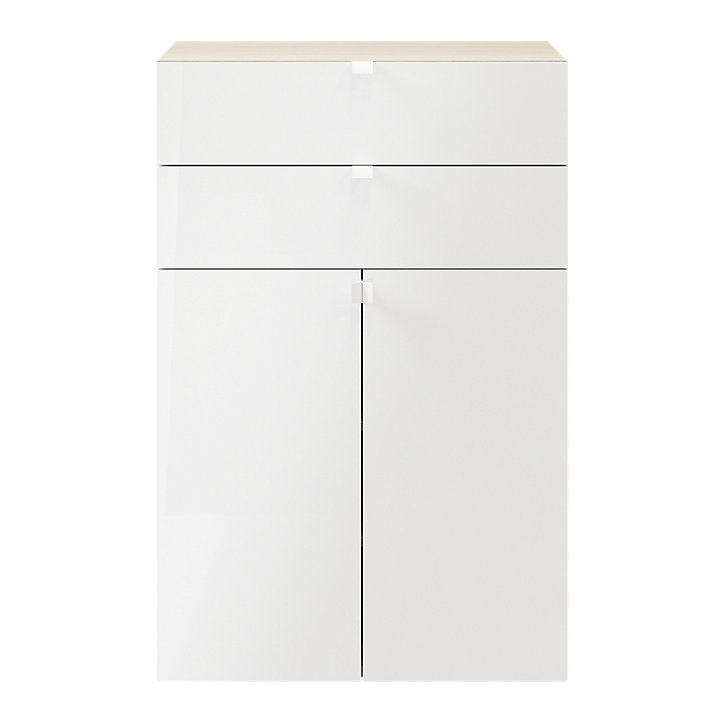 Meuble de rangement effet chêne portes battantes et tiroir blancs GoodHome Atomia H. 112,5 x L. 75 x P. 37 cm