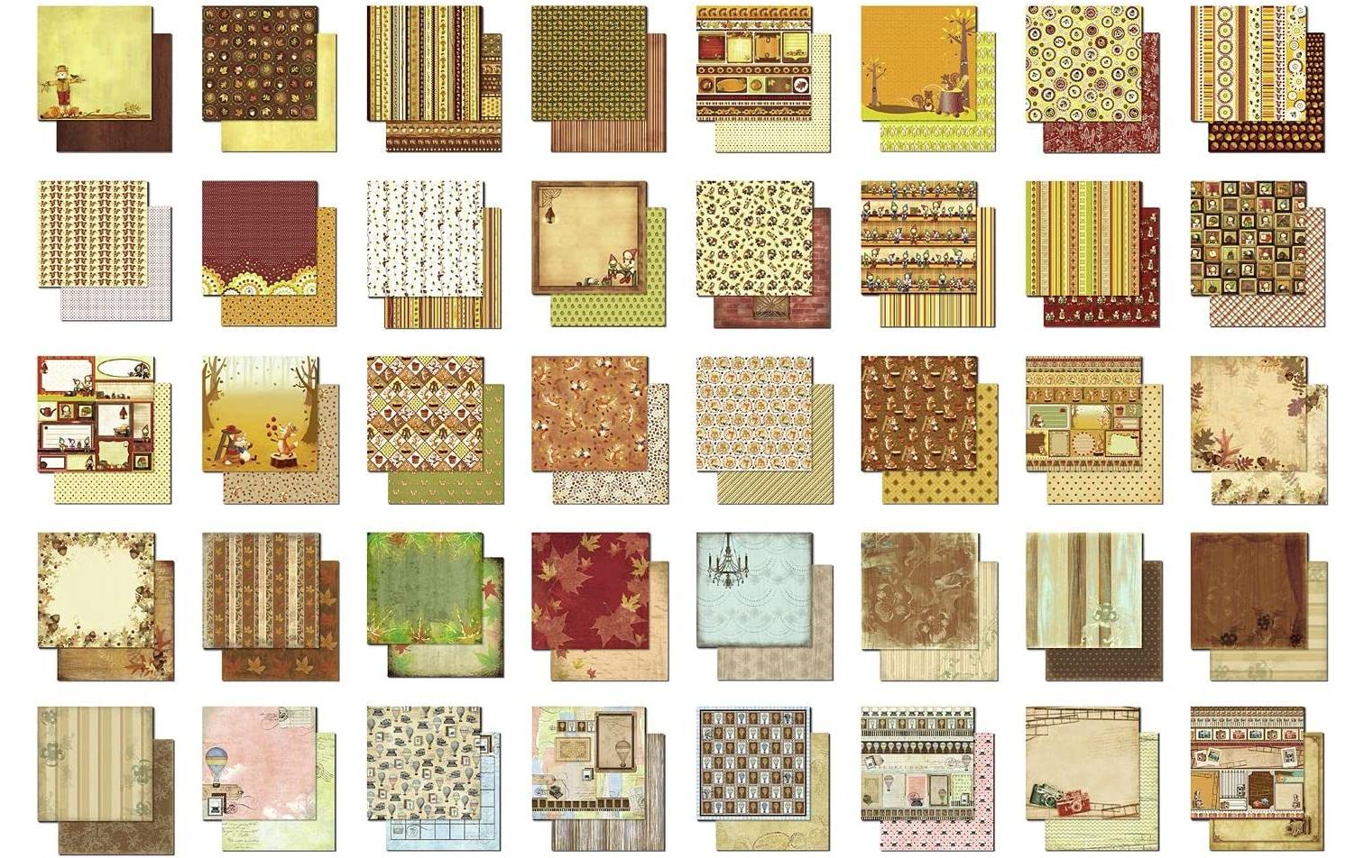 Designpapier Glitter Herbst 40 Blatt, 190 g/m²Dickes Papier zum Basteln Thema Natur / Wald / Holz / Herbst