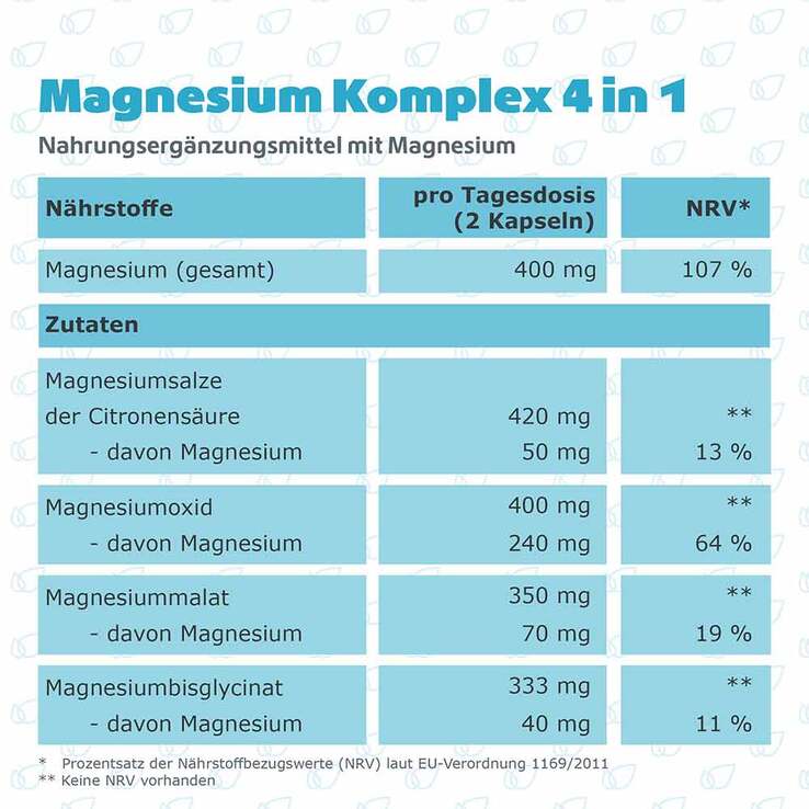 Magnesium Komplex 4in1 hochdosiert vegan Kapseln, 120 St