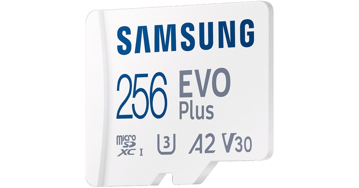 SAMSUNGEVO Plus microSDXC (2024), 256 GB geheugenkaart  (Wit, U3, V30, A2, Incl. SD-Adapter)