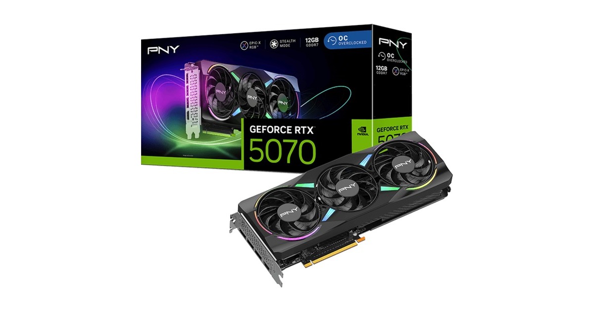 PNYGeForce RTX 5070 ARGB OC grafische kaart  (DLSS 4, 3x DisplayPort, 1x HDMI 2.1)