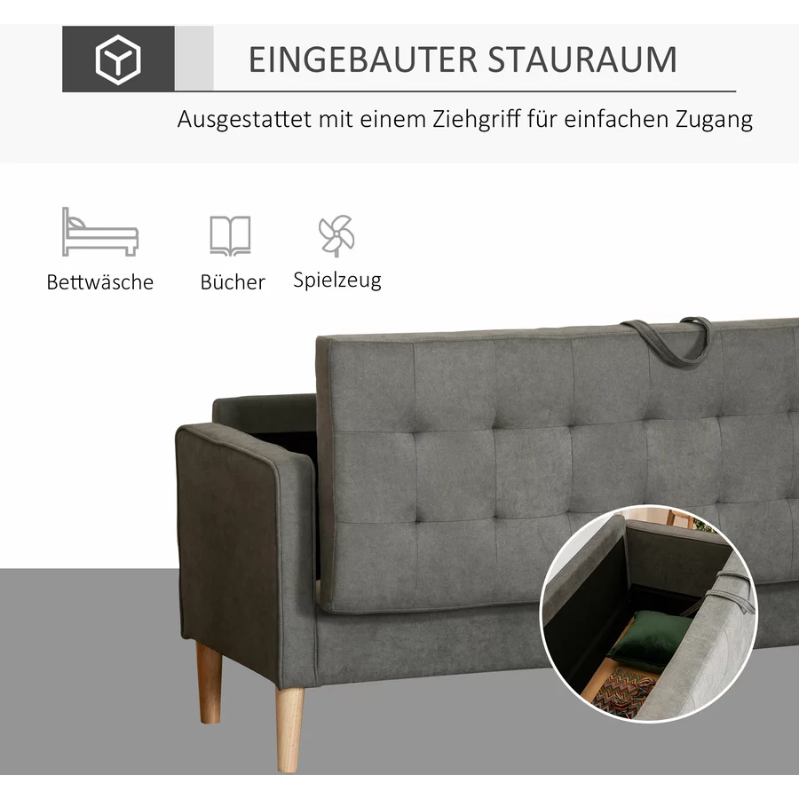 HOMCOM 3-Sitzer-Sofa mit abnehmbaren Kissen grau