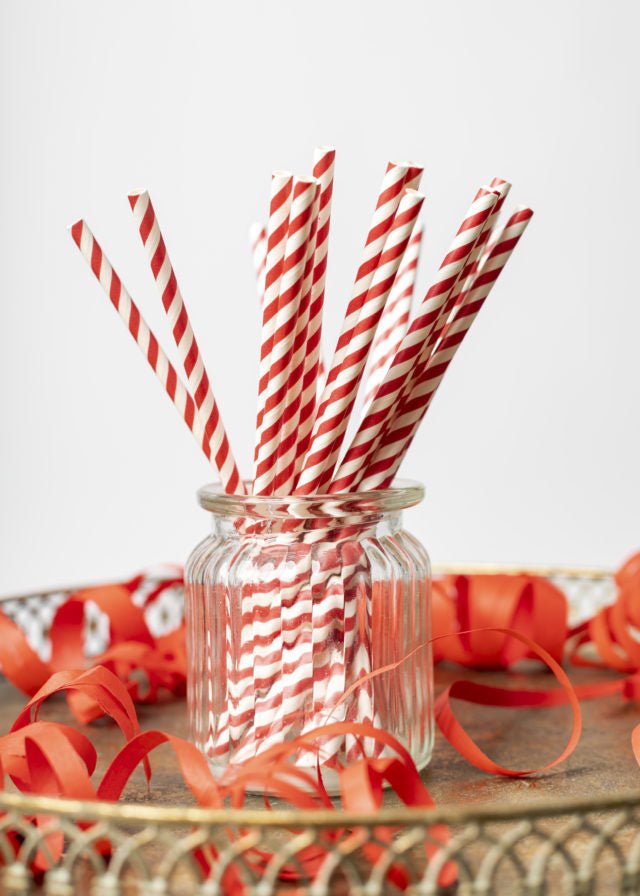 Papieren Rietjes Rood Gestreept 19,7cm 20st