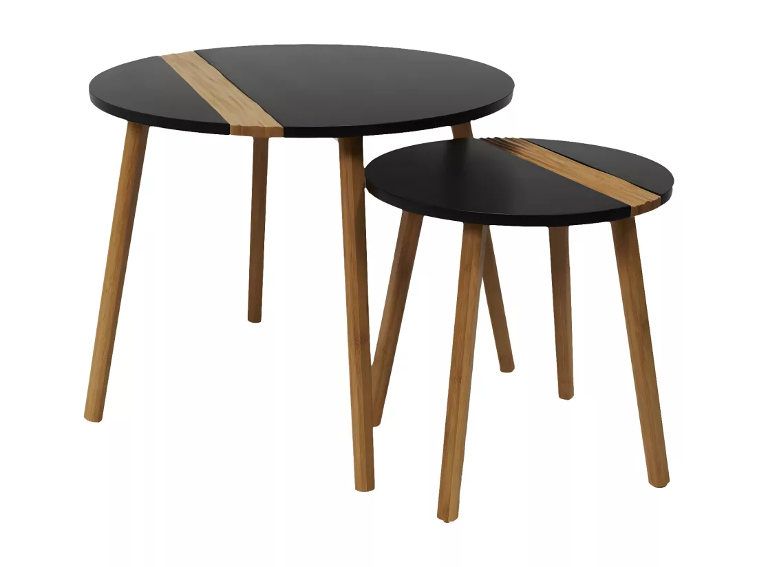 TRAZEN - Lot de 2 Tables Gigognes Noires et Relief Bambou