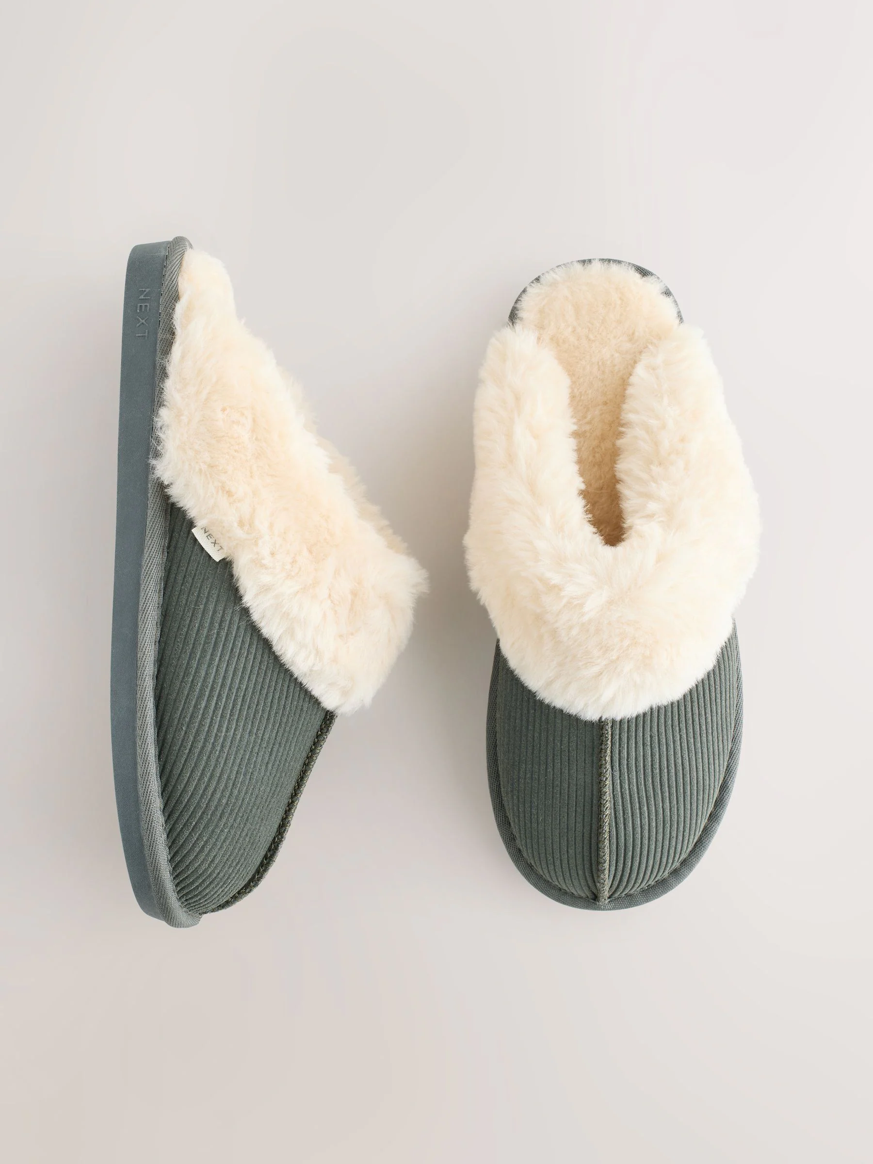 Khaki - Rib Suede Mule Slippers
