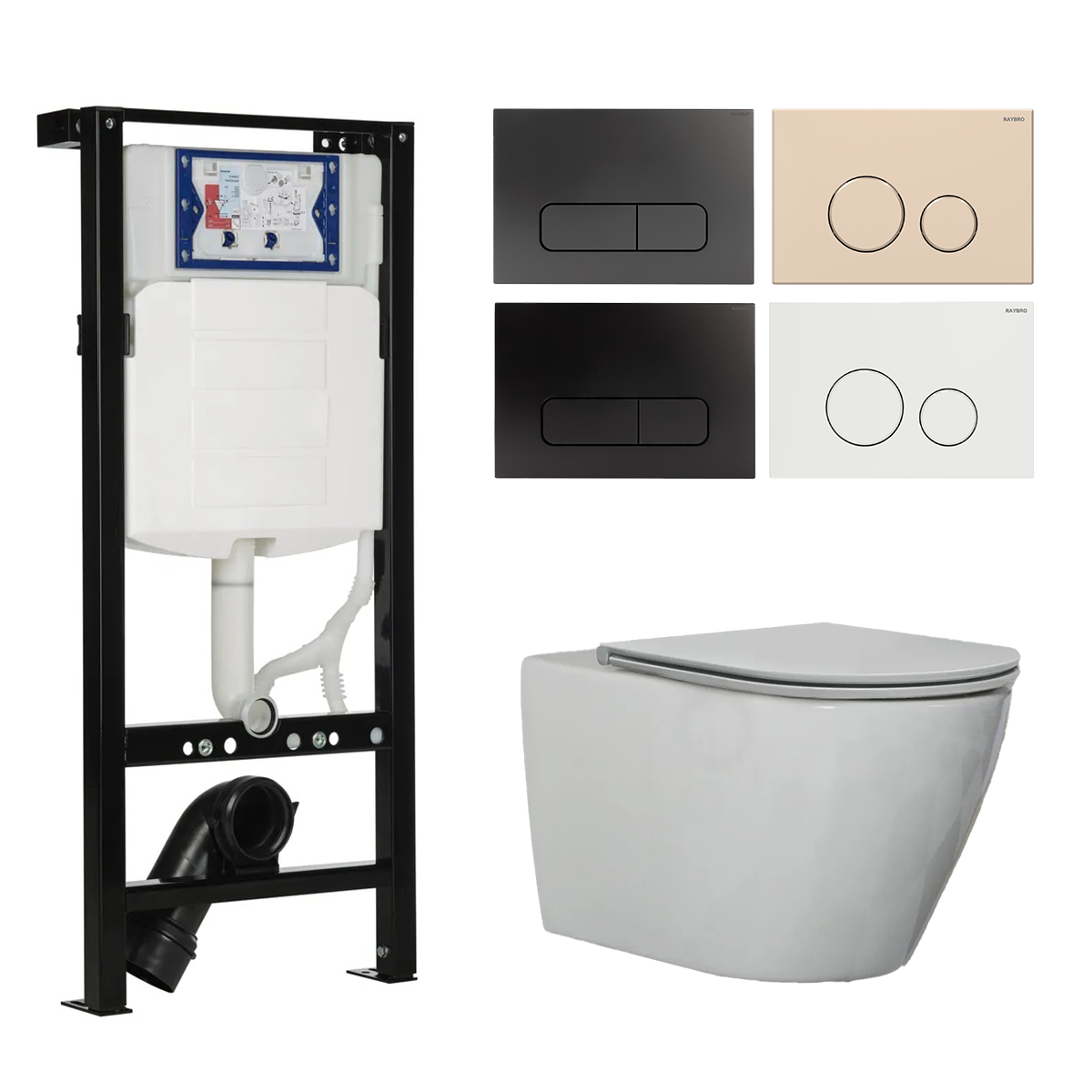 Geberit UP320 met Plieger frame toiletset met Saniclear Jama randloos toilet wit glans en softclose zitting