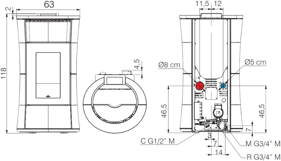 Edilkamin wasserführender Pelletofen Cherie H14 Evo Stahl grau | 14,2 kW