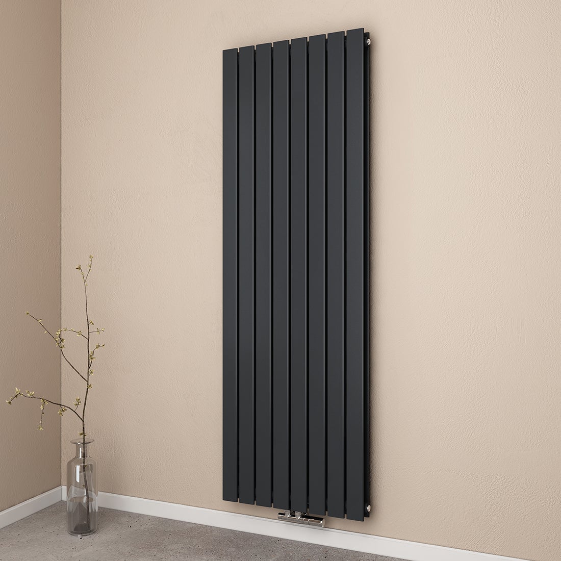 EMKE Flat Radiator, Design Paneelradiator, Verticaal, Dubbellaags, Middenaansluiting, 180x62cm, 2227W, Antraciet
