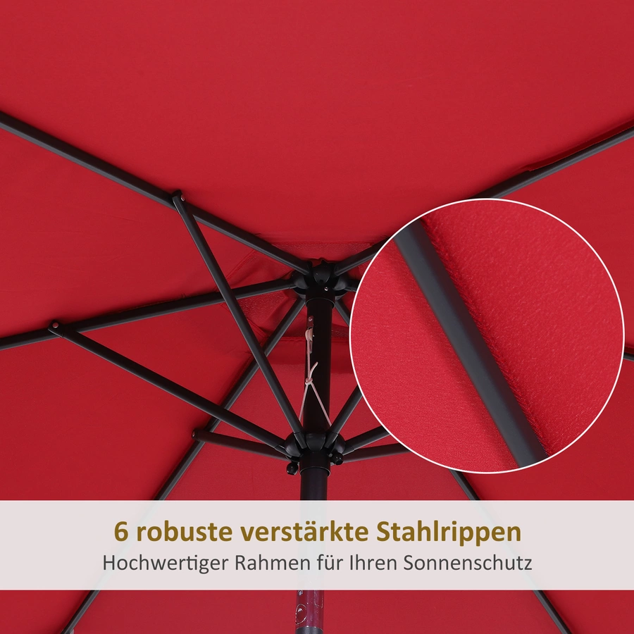 Outsunny Sonnenschirm mit Handkurbel weinrot