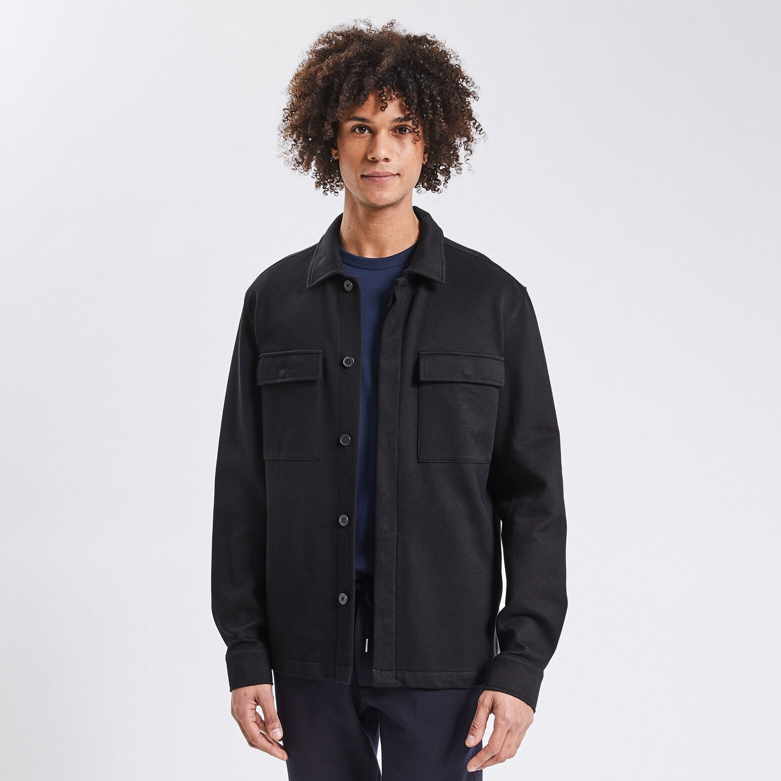 Surchemise unie coton maille Bleu foncé