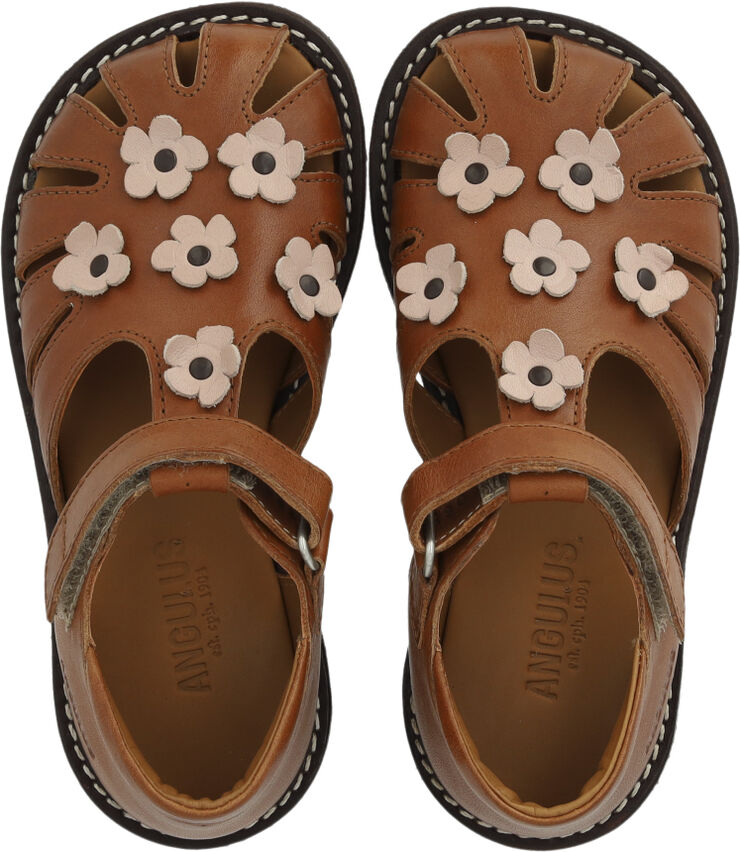 ANGULUS Sandal med blomsterapplikationer 1545/3203 cognac/rosebud