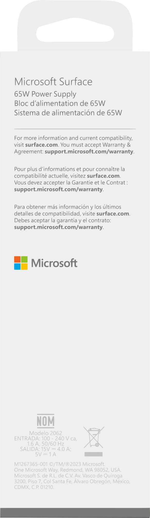 Microsoft Surface 65W bærbar computeroplader