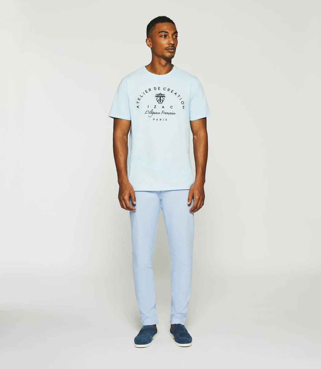 T-shirt à manches courtes brodé bleu ciel GUY