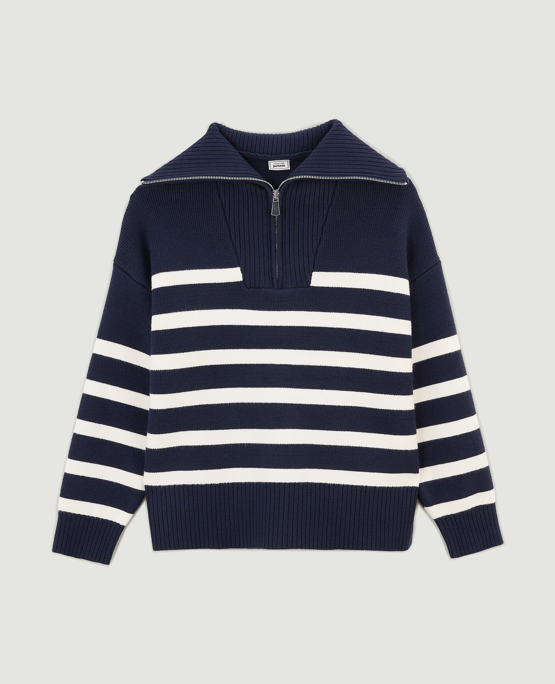 Pull droit col camionneur rayé - Bleu marine