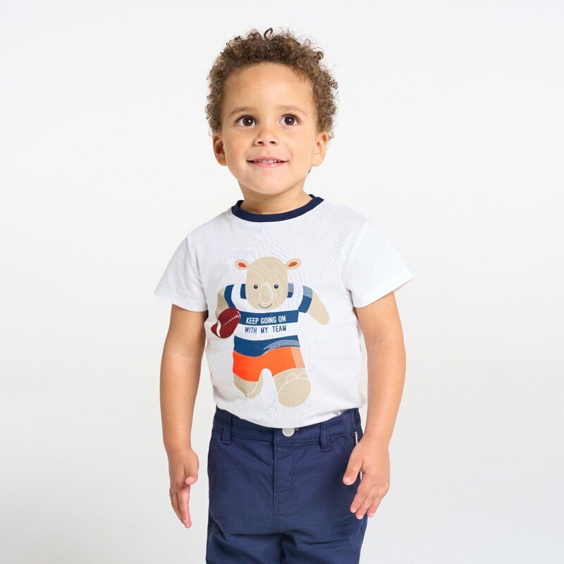 T-shirt rhinocéros rugby blanc bébé garçon Blanc