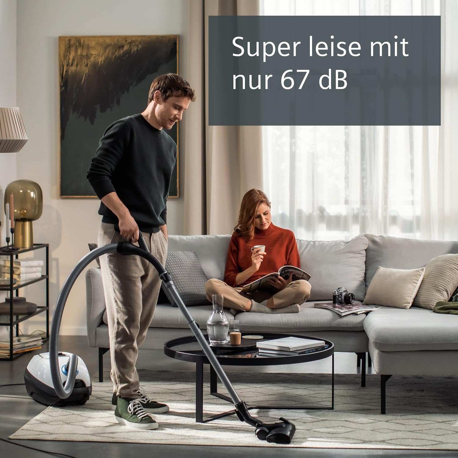 Siemens Staubsauger mit Beutel Z 7.0 VSZ7442S, ideal für Allergiker, Hygiene-Filter Plus, extrem leise, Bodendüse für Parkett, Teppich, Fliesen, langes Kabel, XXL-Polsterdüse, Fugendüse, 650 W, weiß