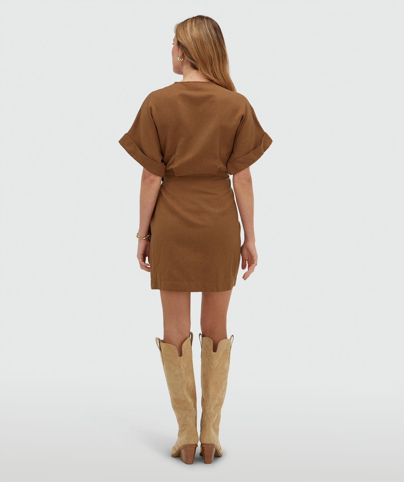 JV-FROUKJE overslagjurk met sierstenen - mocha brown
