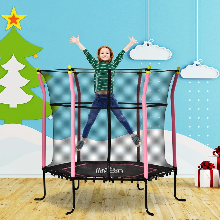 HOMCOM Trampolin mit Sicherheitsnetz schwarz, rosa