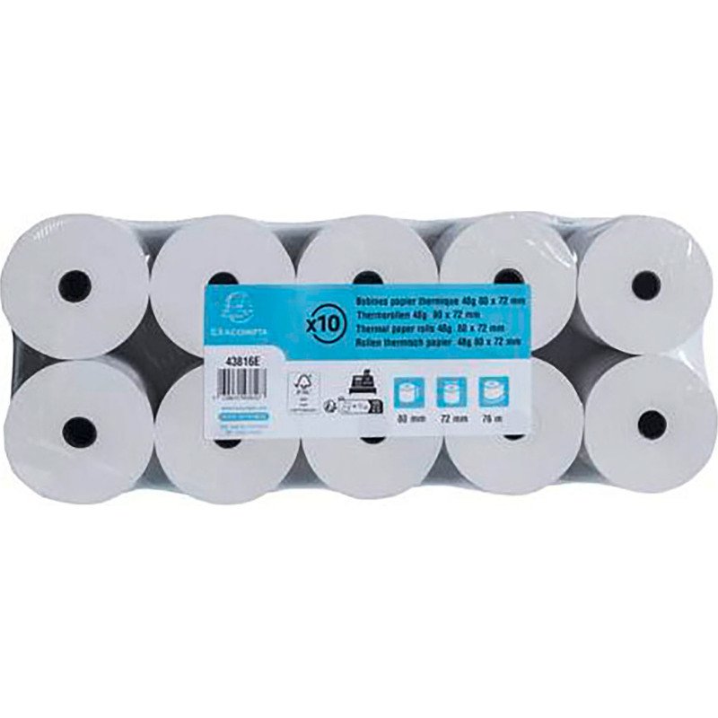 Bobines Caisses Exacompta 43816E - l 80 mm x L 76 m, Ø 72 mm - 1 pli(s) - paquet de 10