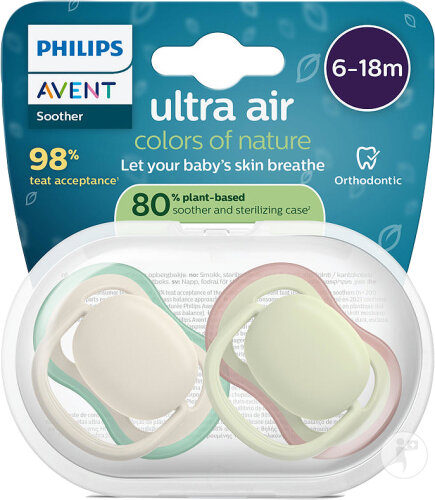 Philips Avent Sucette +6m Air Olive/Beige 2 Pièces