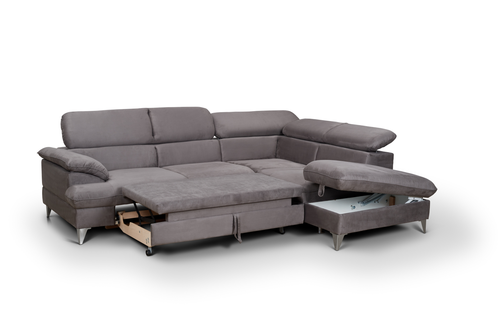 Ecksofa - dunkelgrau - Liegefunktion - Ottomane rechts