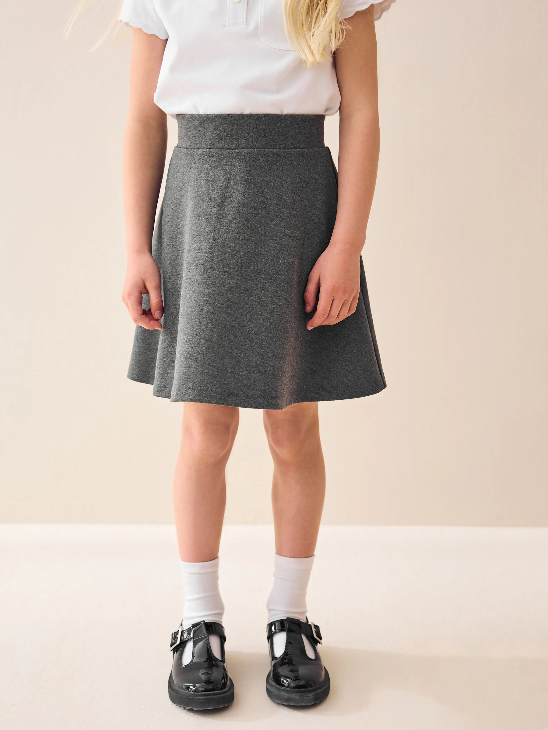 Grijs - Jersey stretch school skater rok met elastische taille (3 - 17 jr)