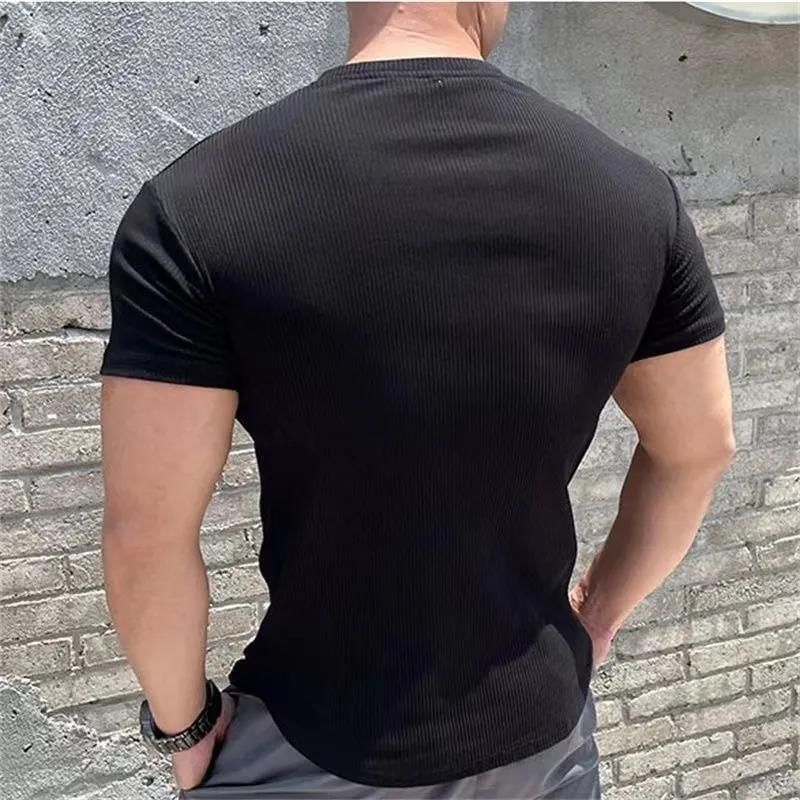 Fluffush - T-shirt met korte mouwen en inkeping in de hals, effen geribbeld
