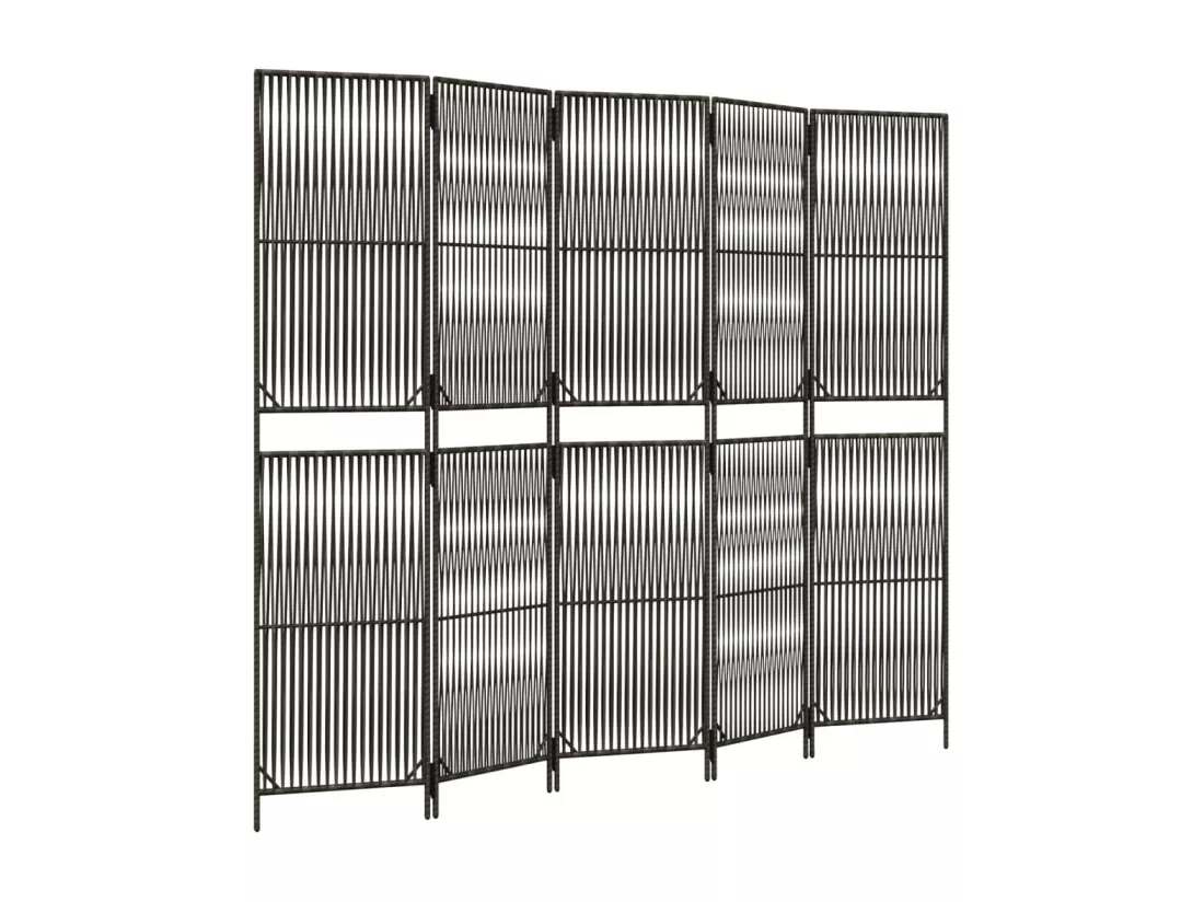 Cloison de séparation 5 panneaux gris résine tressée