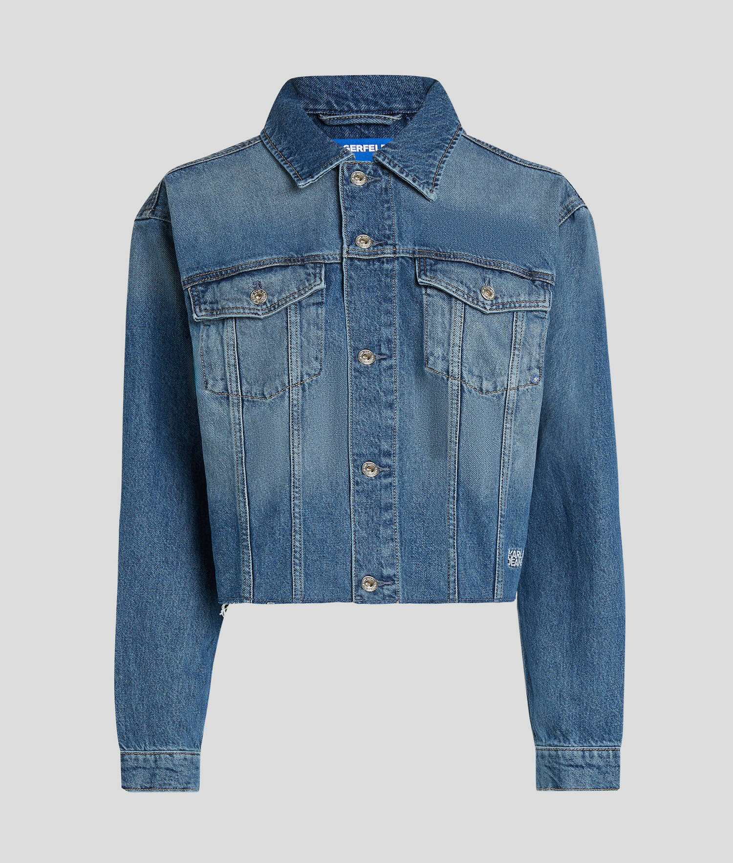 VESTE EN DENIM À FRANGES DÉCONTRACTÉE - Bleu moyen lavé à la pierre