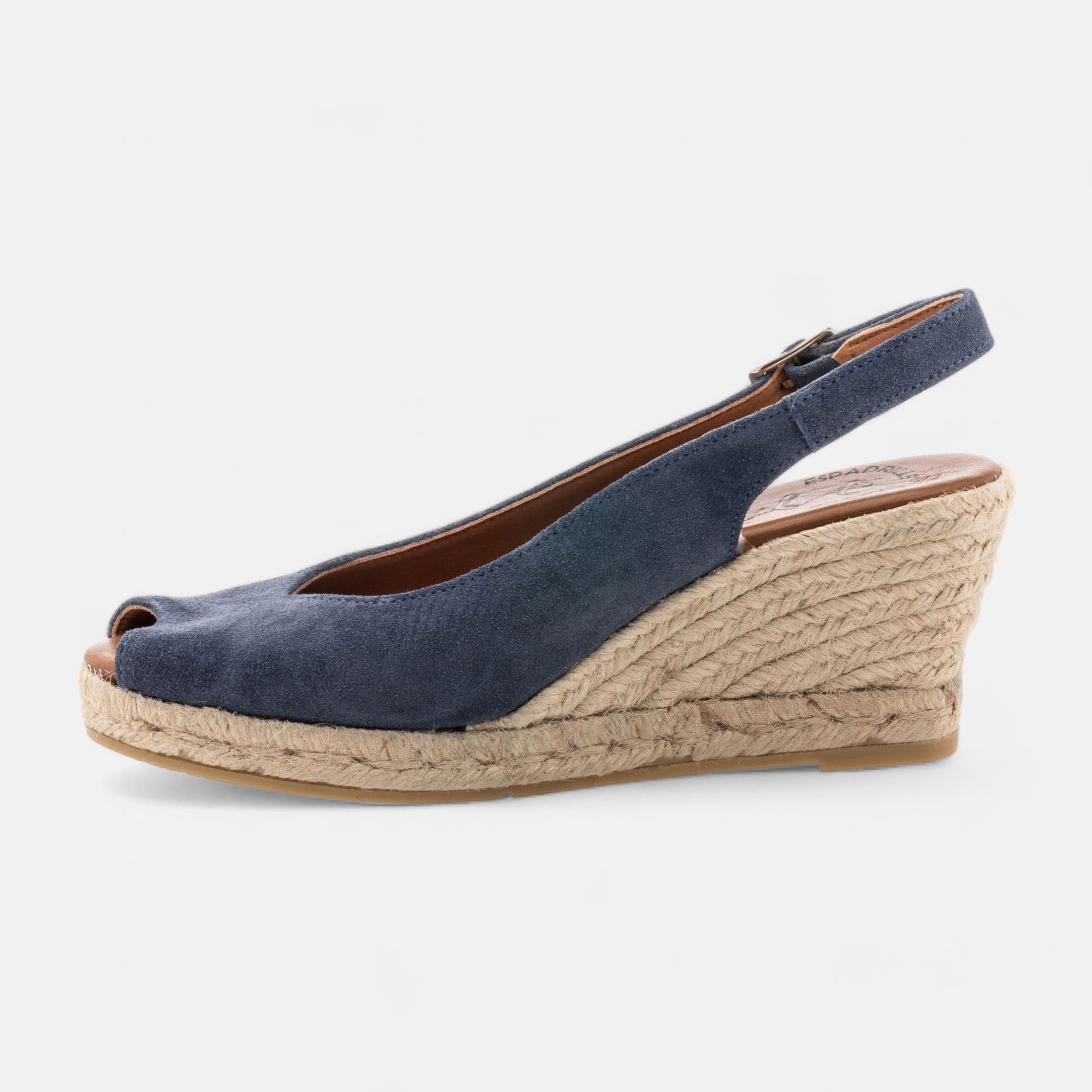 Espadrilles à talon compensé Femme en cuir bleu marine