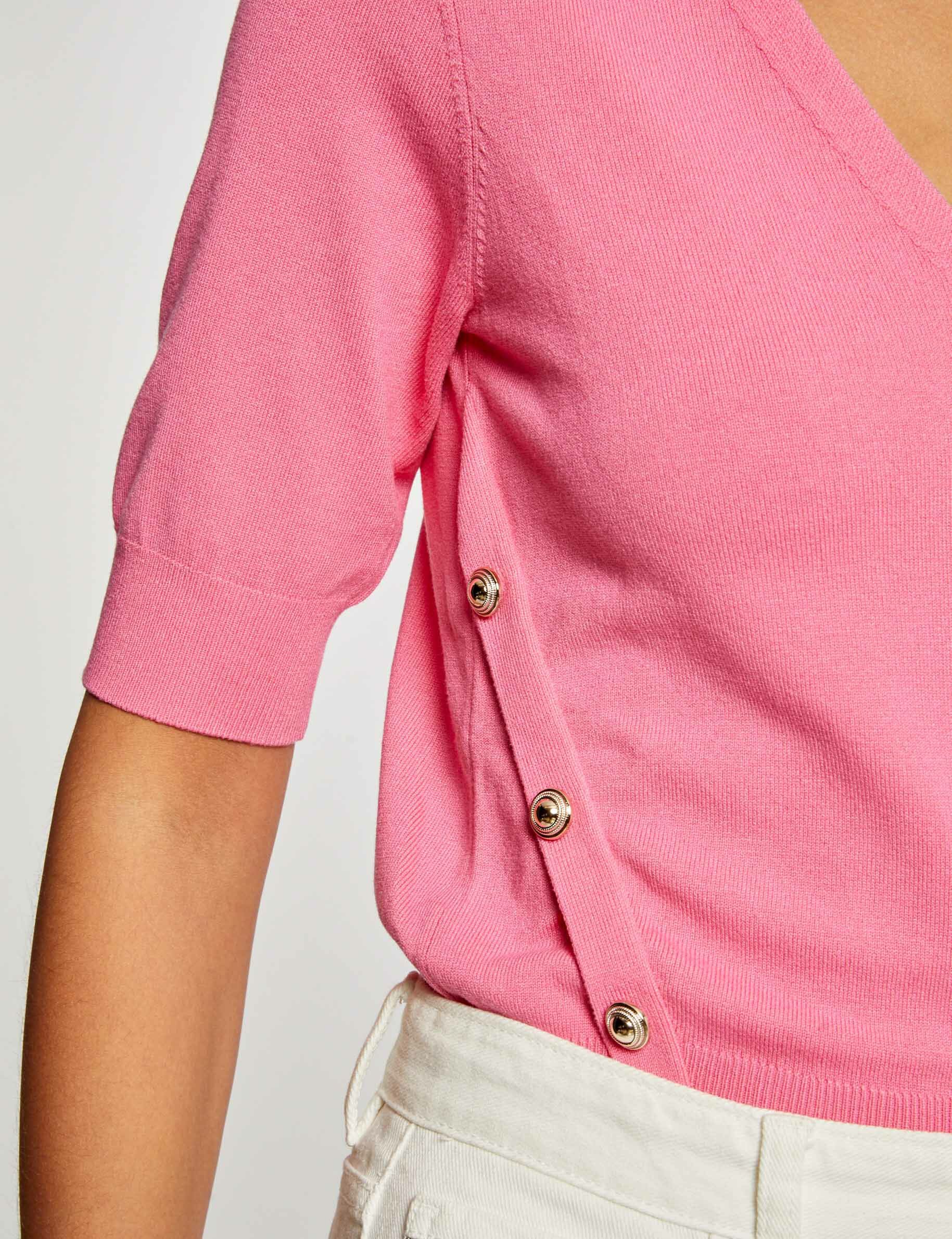 Pull manches 3/4 avec boutons rose femme - rose