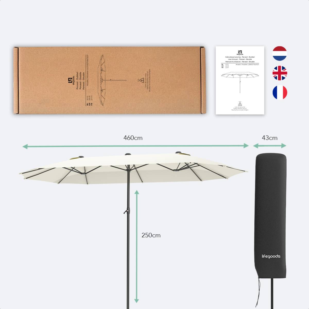 LifeGoods dubbele parasol - Cream
