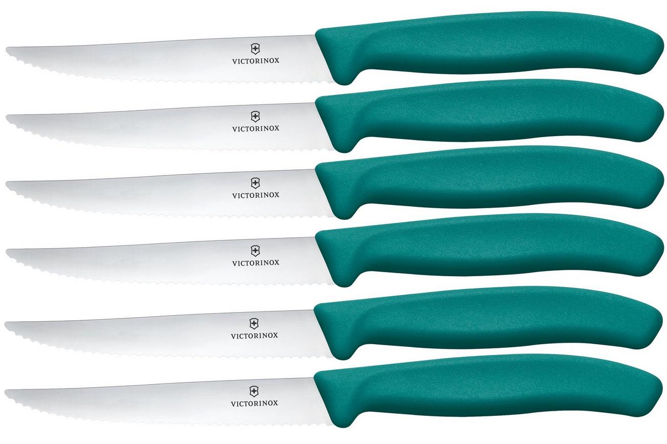 Victorinox Swiss Classic Steak & Pizza Knife 6.7234.6C1 Wavy, Green, 6-delige set gekartelde steakmessen