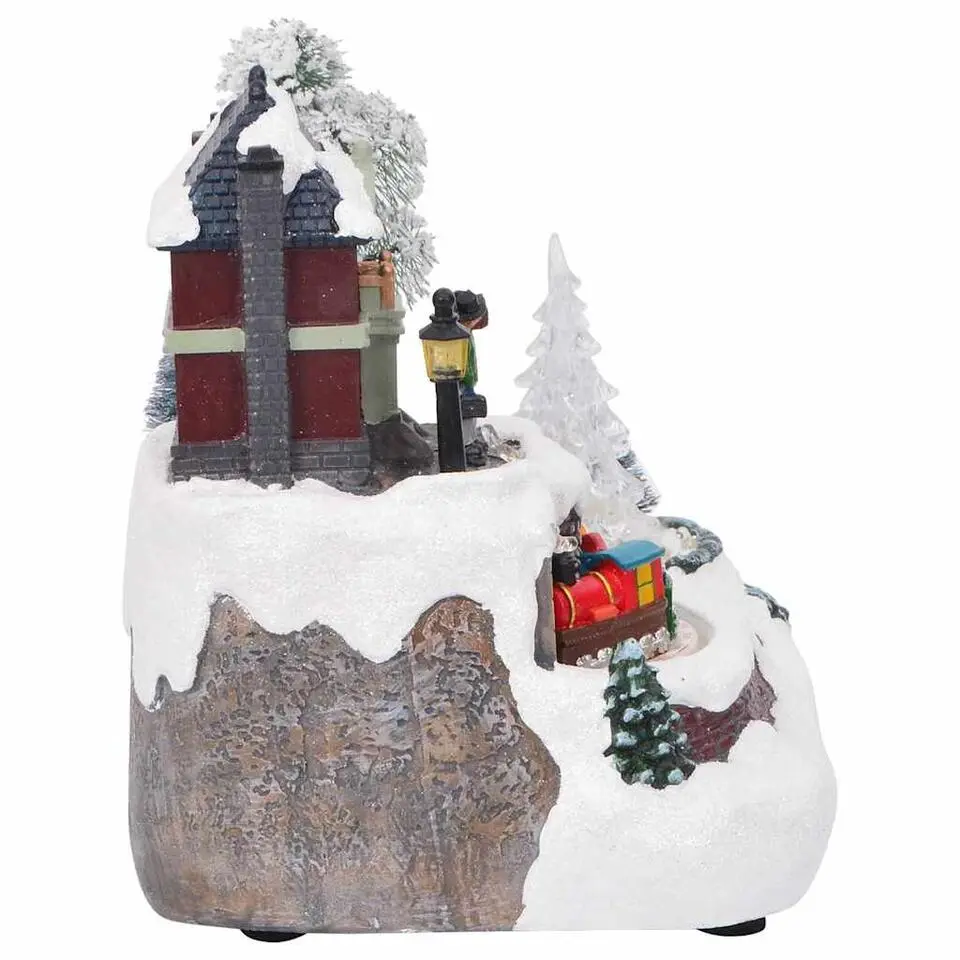 vidaXL - Miniatuur kerstdorp met treinstation - 23,5x16x18,5 cm - Hars