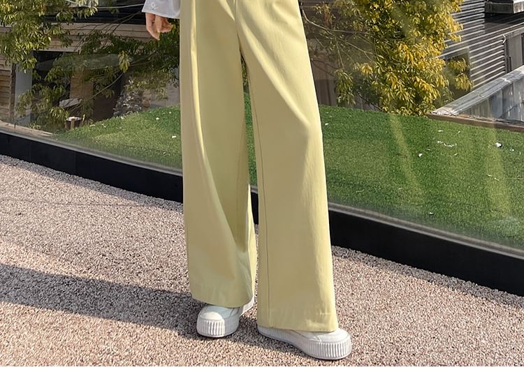hollybunbur - High Rise Plain Wide Leg Pants
